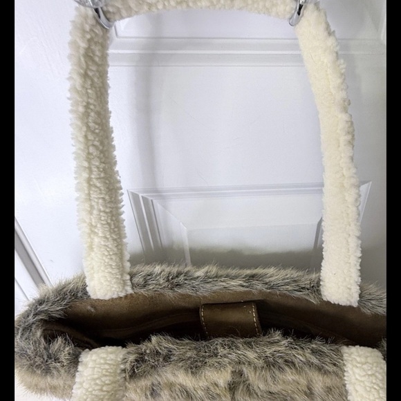 Bath & Body Works VTG Y2K Vegan Suede Faux Fur Tote Travel Winter Brown Bag - Picture 6 of 11
